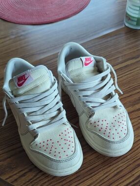 Nike Off-White Canvas Sneakers with Red Details